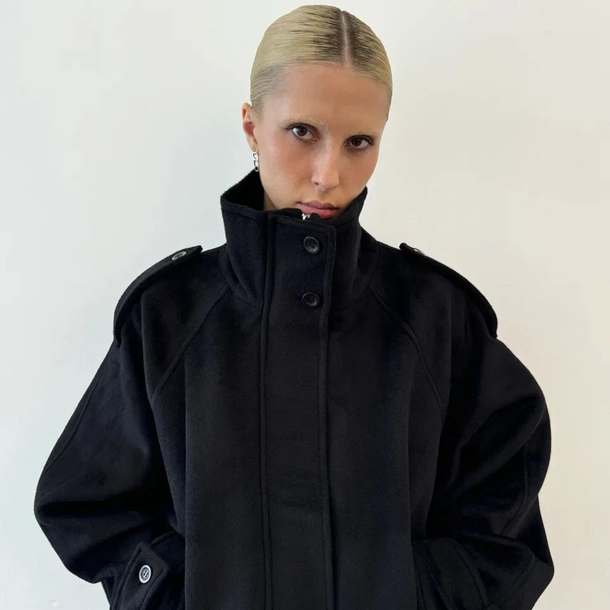 High Neck Short Coat – Stylish Button Up Jacket