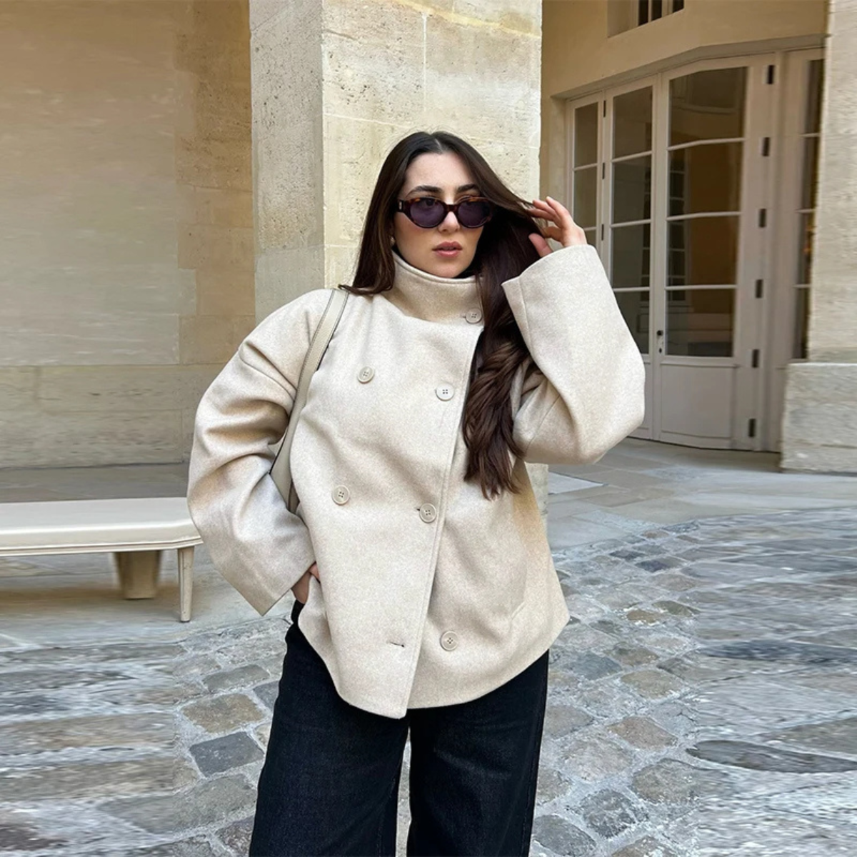 High Neck Short Coat – Stylish Button Up Jacket
