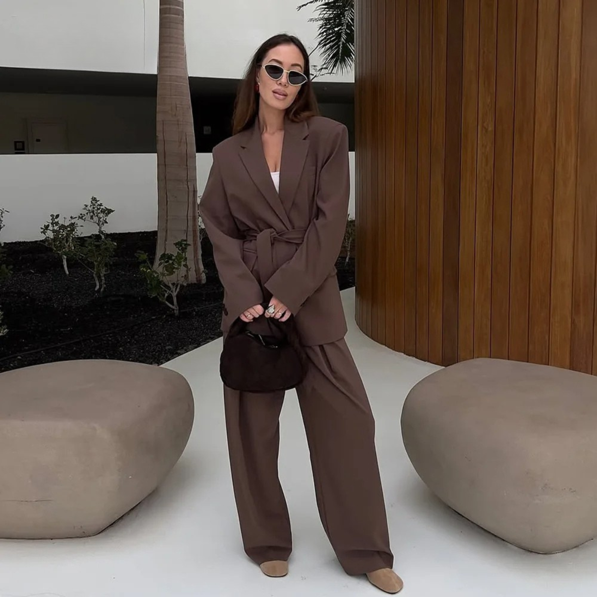 Oversized Blazer & Wide Leg Trousers Set – Elegant Two Piece Suit