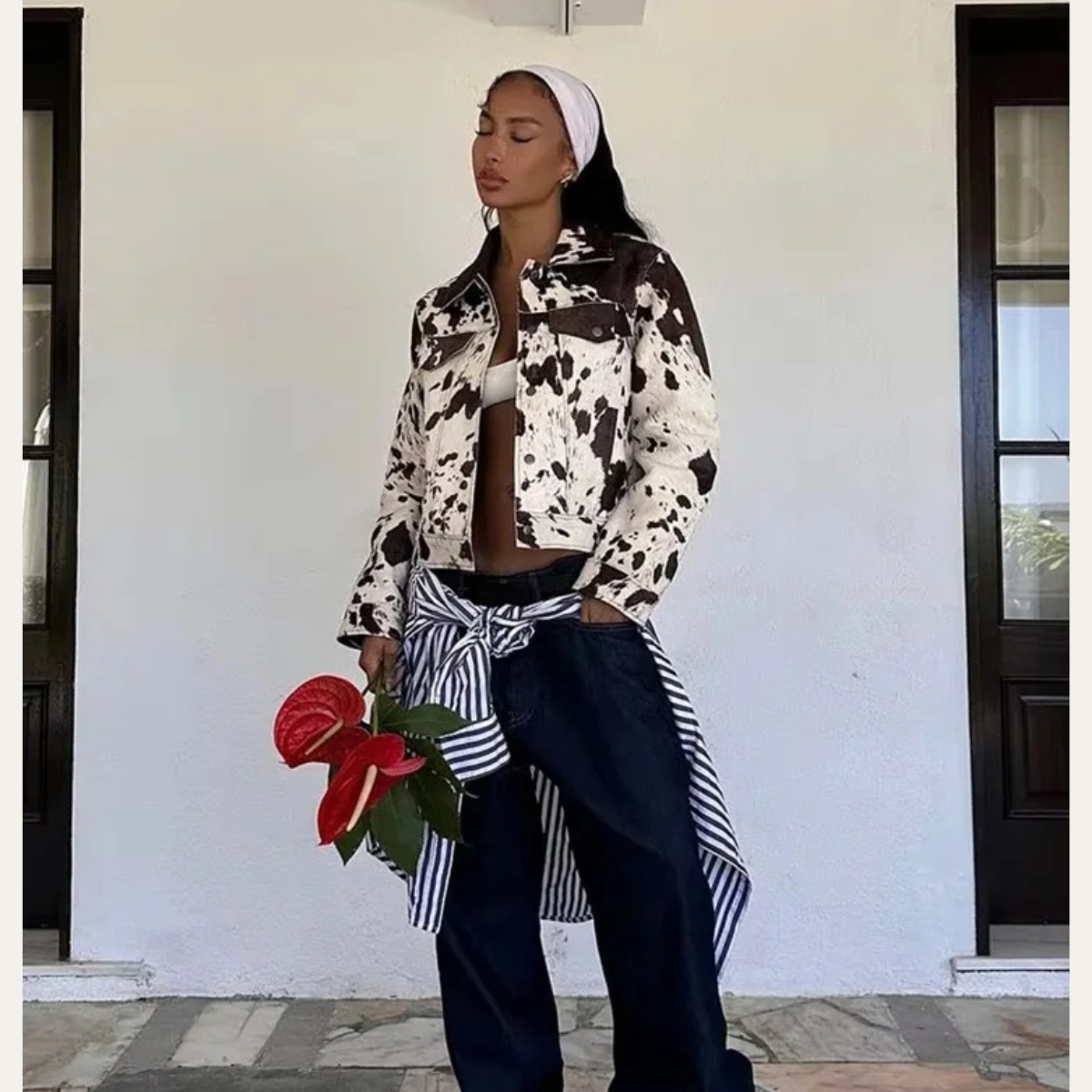 Cow Print Jacket – Casual Streetwear Coat