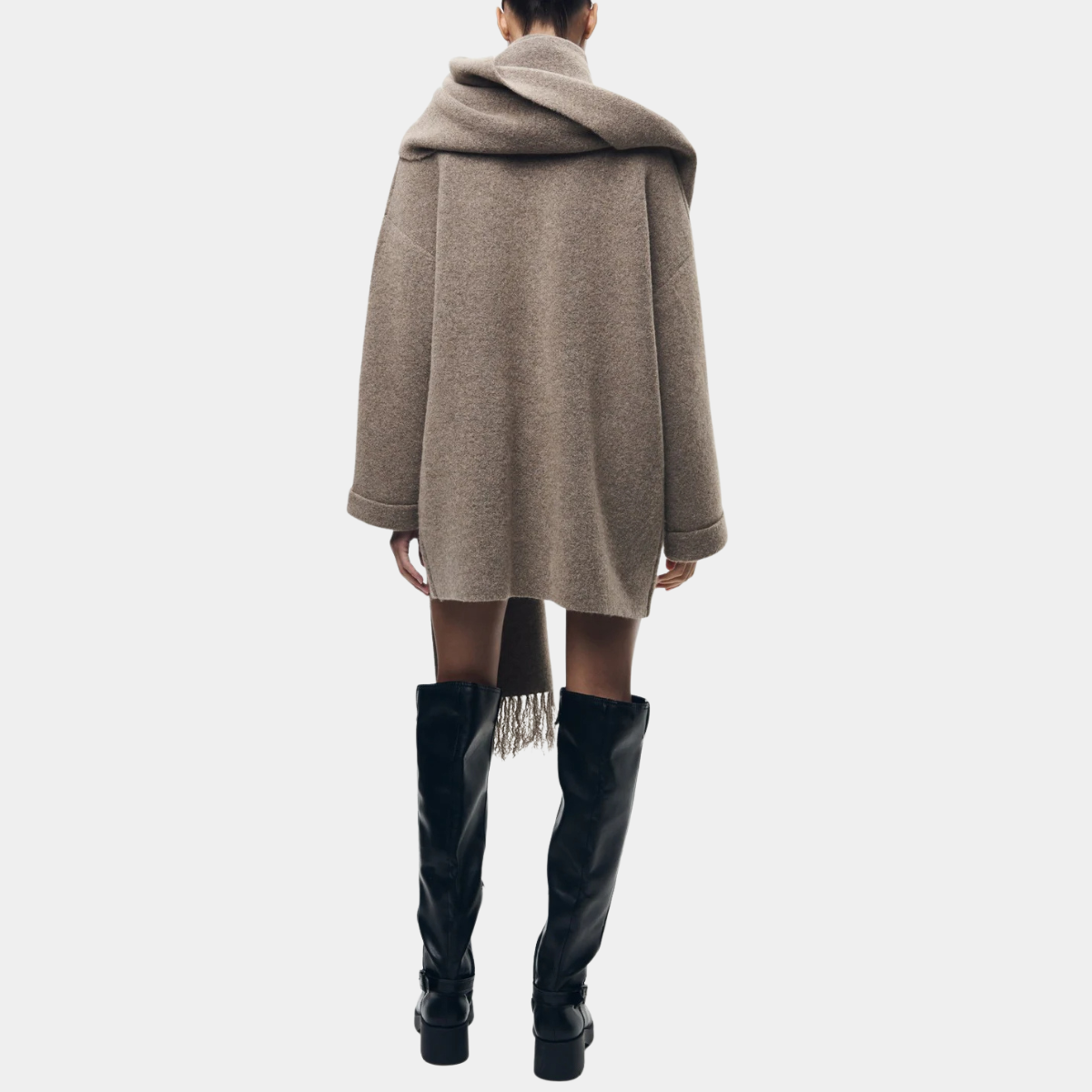 Wool Blend Coat with Scarf – Elegant Winter Jacket