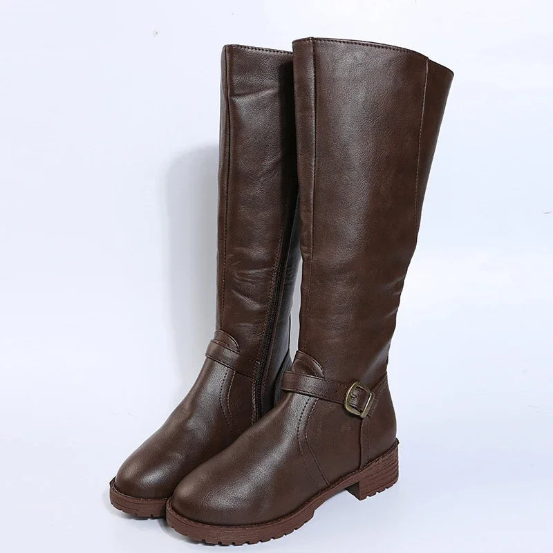 Elegant  Knee High Boots – Flat Riding Boots with Buckle Detail