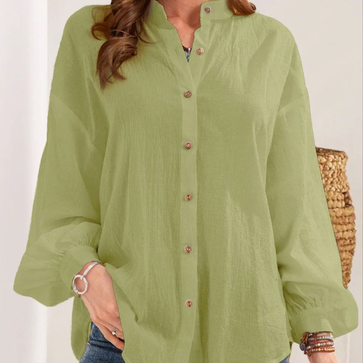 Lightweight Cotton Linen Button Down Blouse