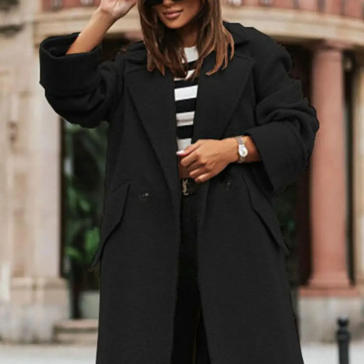 Trendy Oversized Coat – Long Double Breasted Jacket