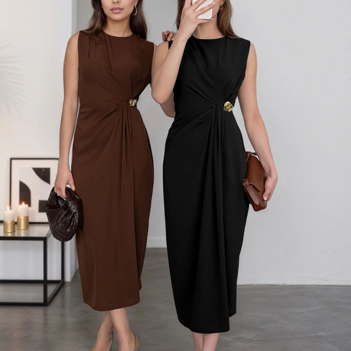 Elegant Black Midi Dress for Women