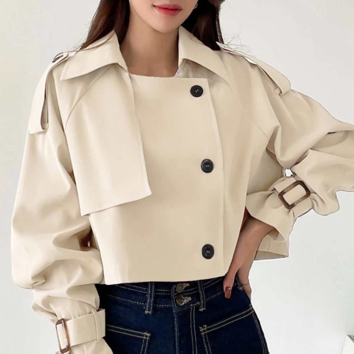 Women's Cropped Trench Coat – Short Double Breasted Jacket