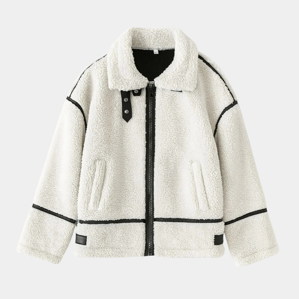 Street Luxe Teddy Jacket – White Sherpa with Contrast Trim