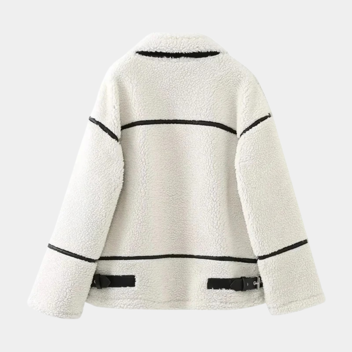 Street Luxe Teddy Jacket – White Sherpa with Contrast Trim