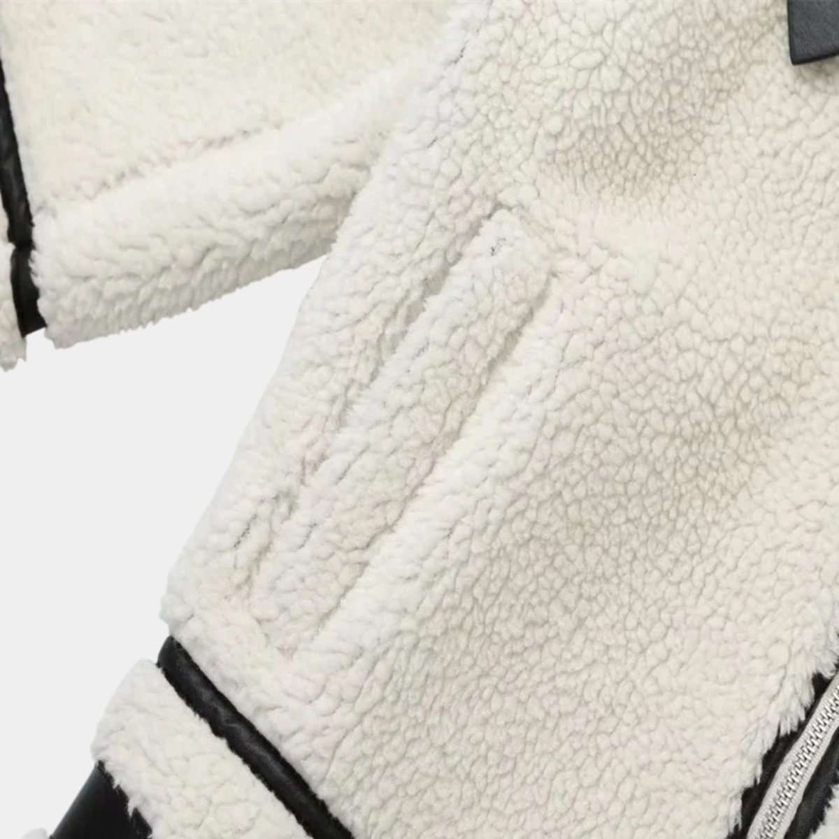 Street Luxe Teddy Jacket – White Sherpa with Contrast Trim