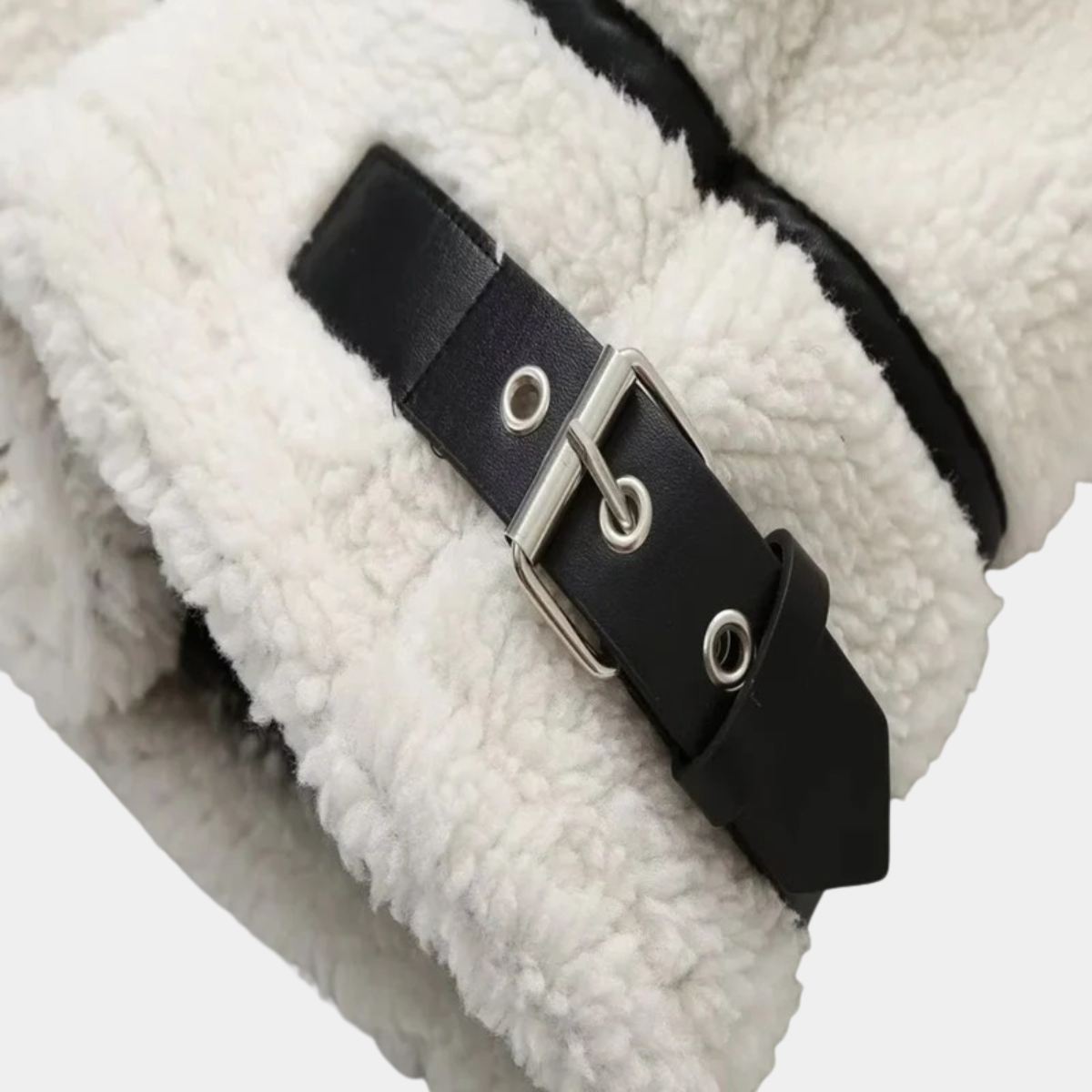Street Luxe Teddy Jacket – White Sherpa with Contrast Trim
