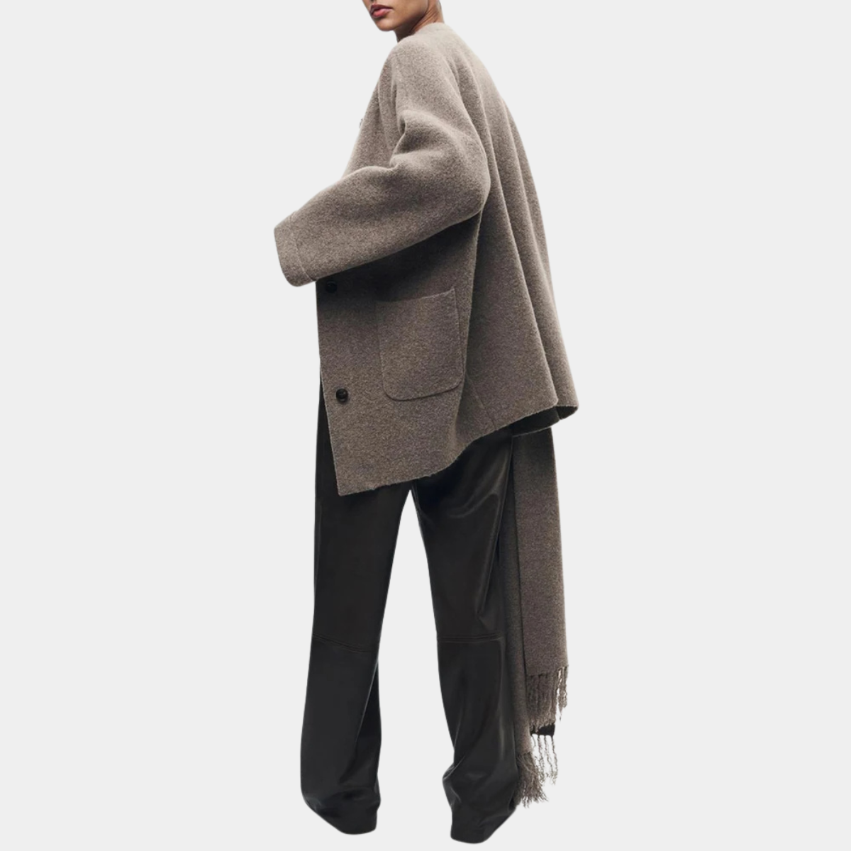 Wool Blend Coat with Scarf – Elegant Winter Jacket