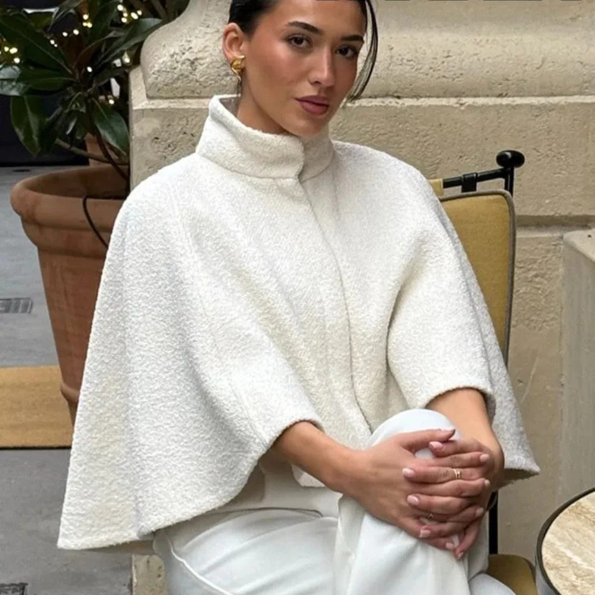 White Cape Coat – Elegant Winter Wool Blend Jacket