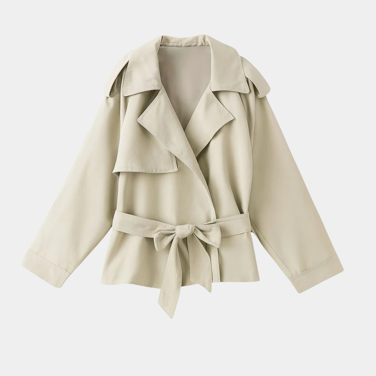 Women's Belted Trench Coat – Oversized Light Beige Waterfall Jacket