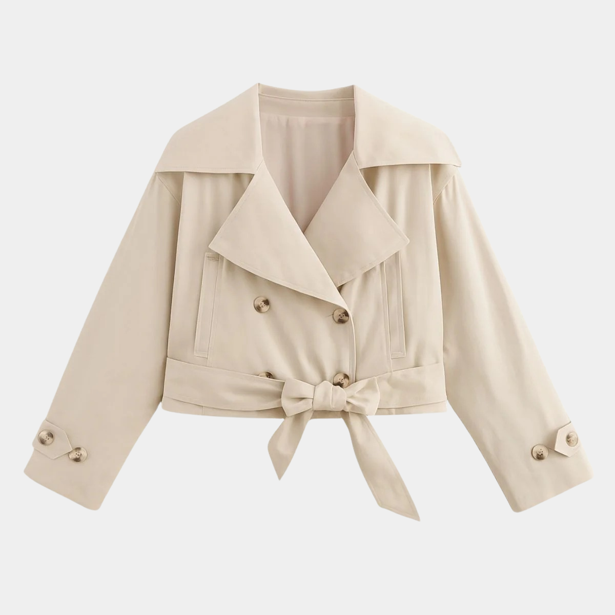 Women's Cropped Trench Coat – Short Double-Breasted Belted Jacket