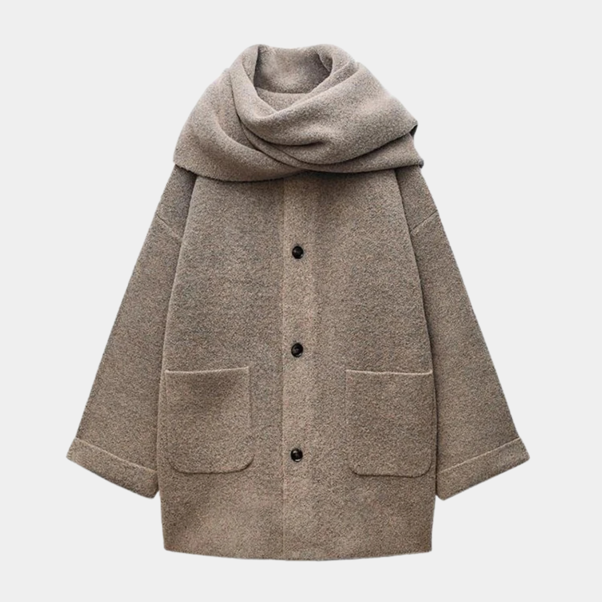 Wool Blend Coat with Scarf – Elegant Winter Jacket