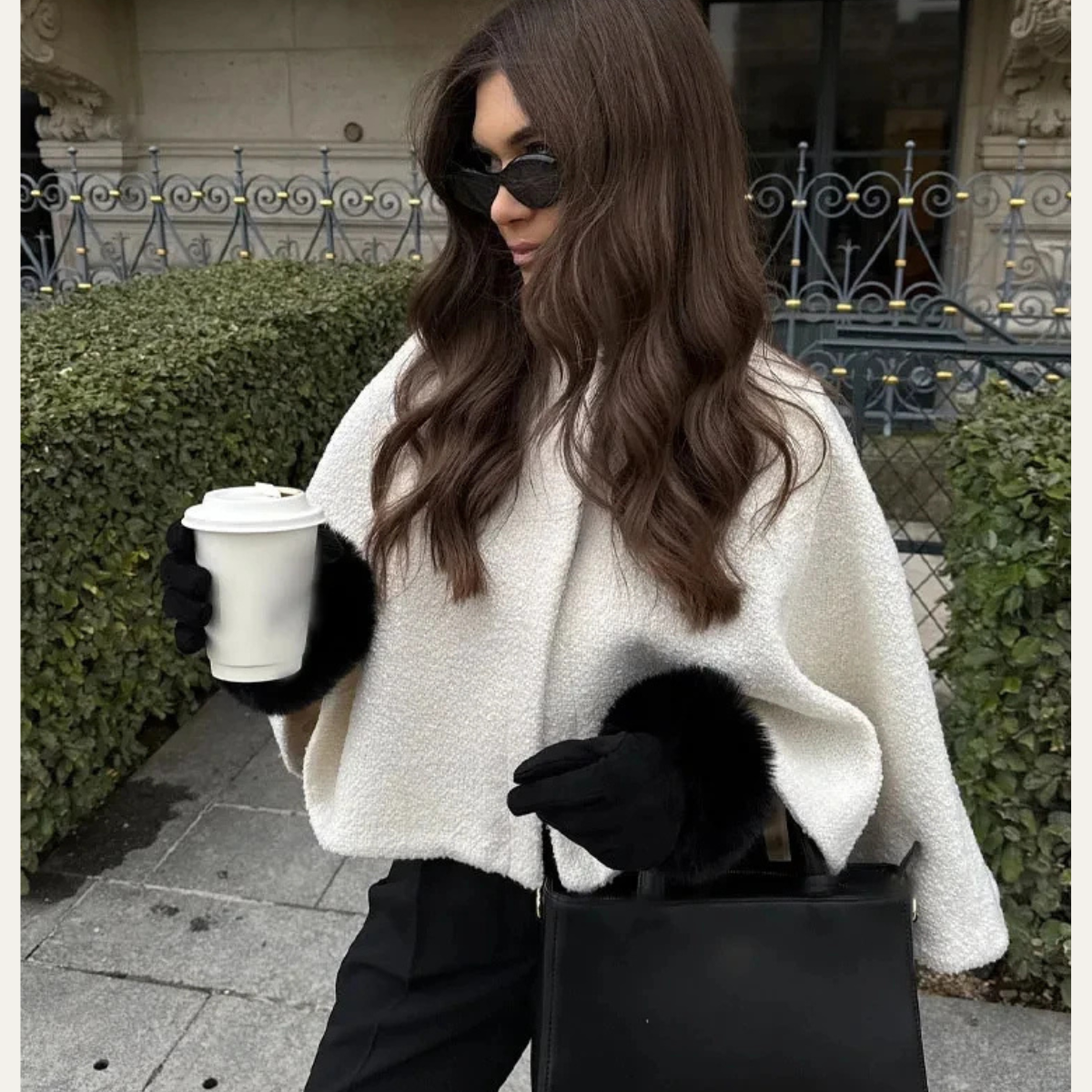 White Cape Coat – Elegant Winter Wool Blend Jacket