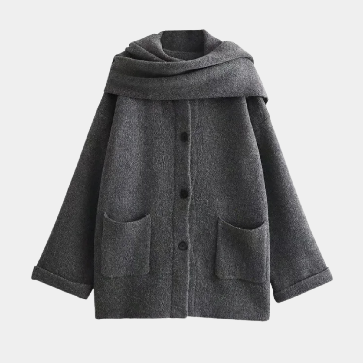 Wool Blend Coat with Scarf – Elegant Winter Jacket