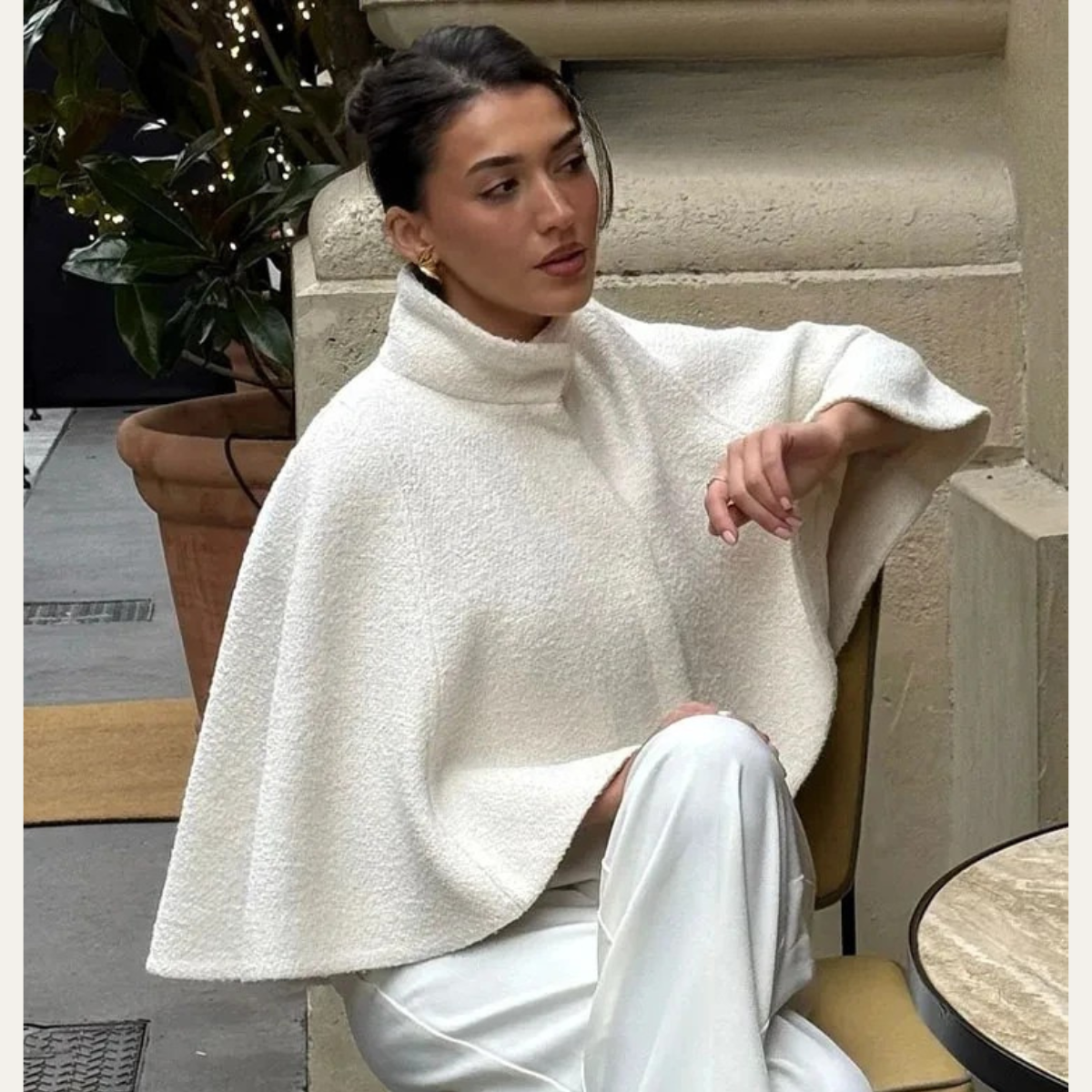 White Cape Coat – Elegant Winter Wool Blend Jacket