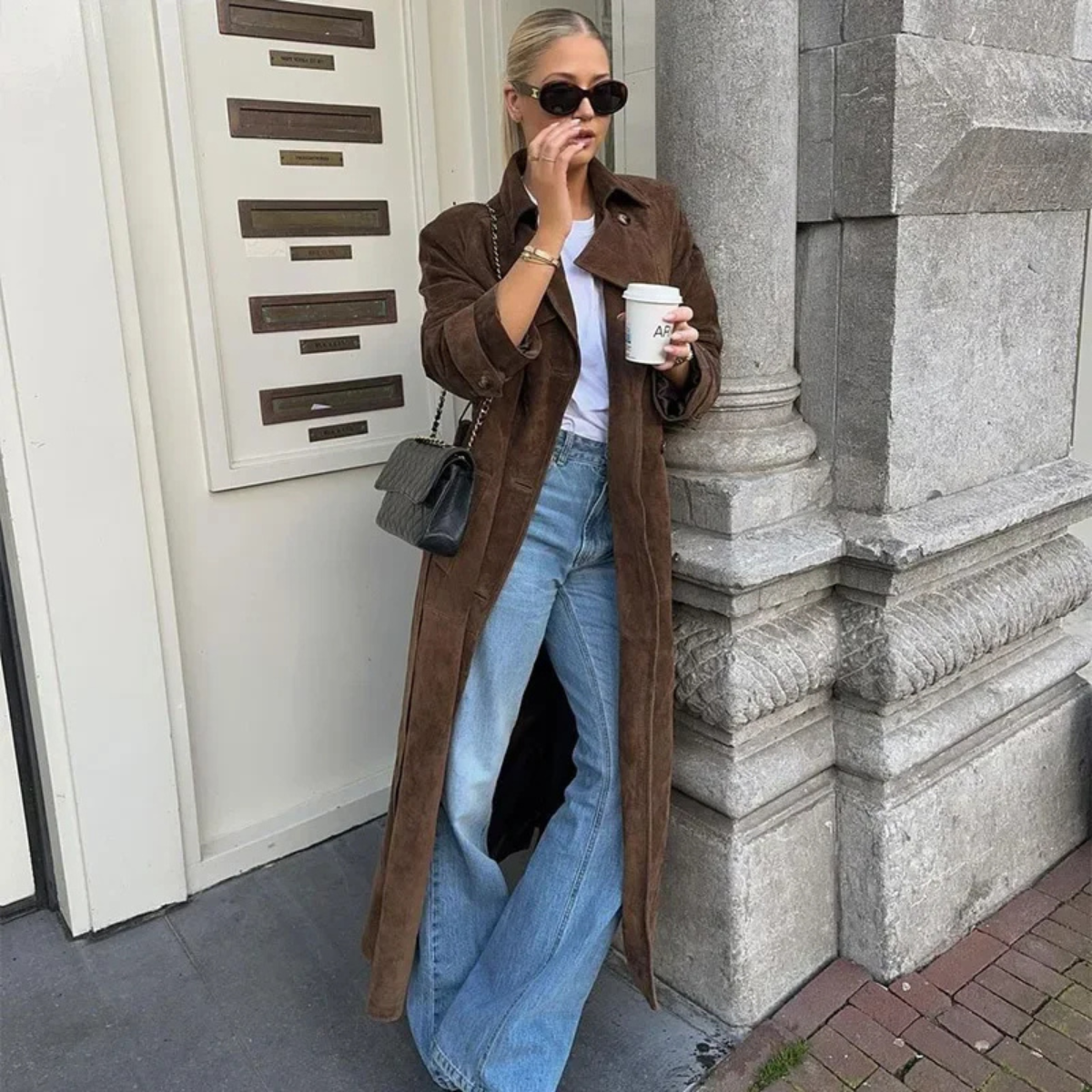 Double Breasted Trench Coat – Elegant Suede Jacket