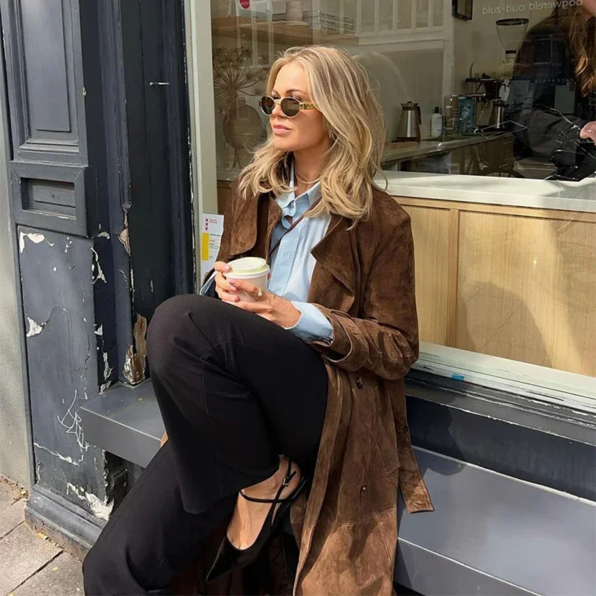 Double Breasted Trench Coat – Elegant Suede Jacket