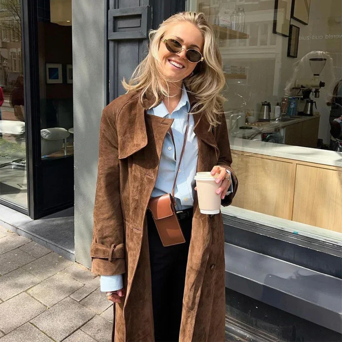 Double Breasted Trench Coat – Elegant Suede Jacket