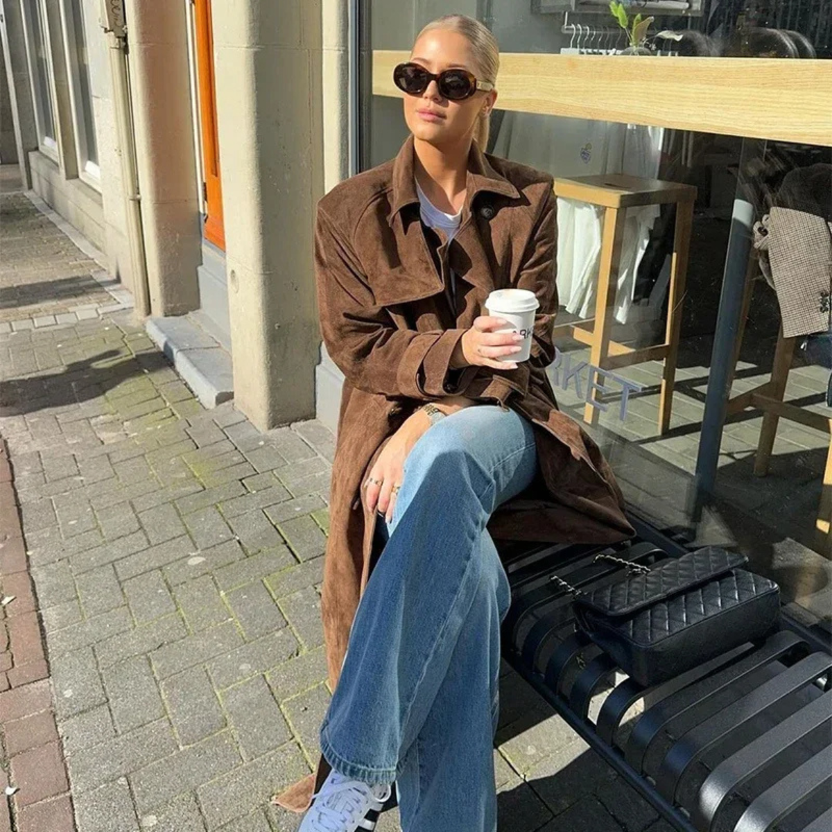 Double Breasted Trench Coat – Elegant Suede Jacket