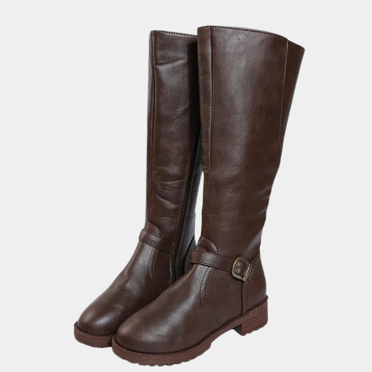 Elegant  Knee High Boots – Flat Riding Boots with Buckle Detail