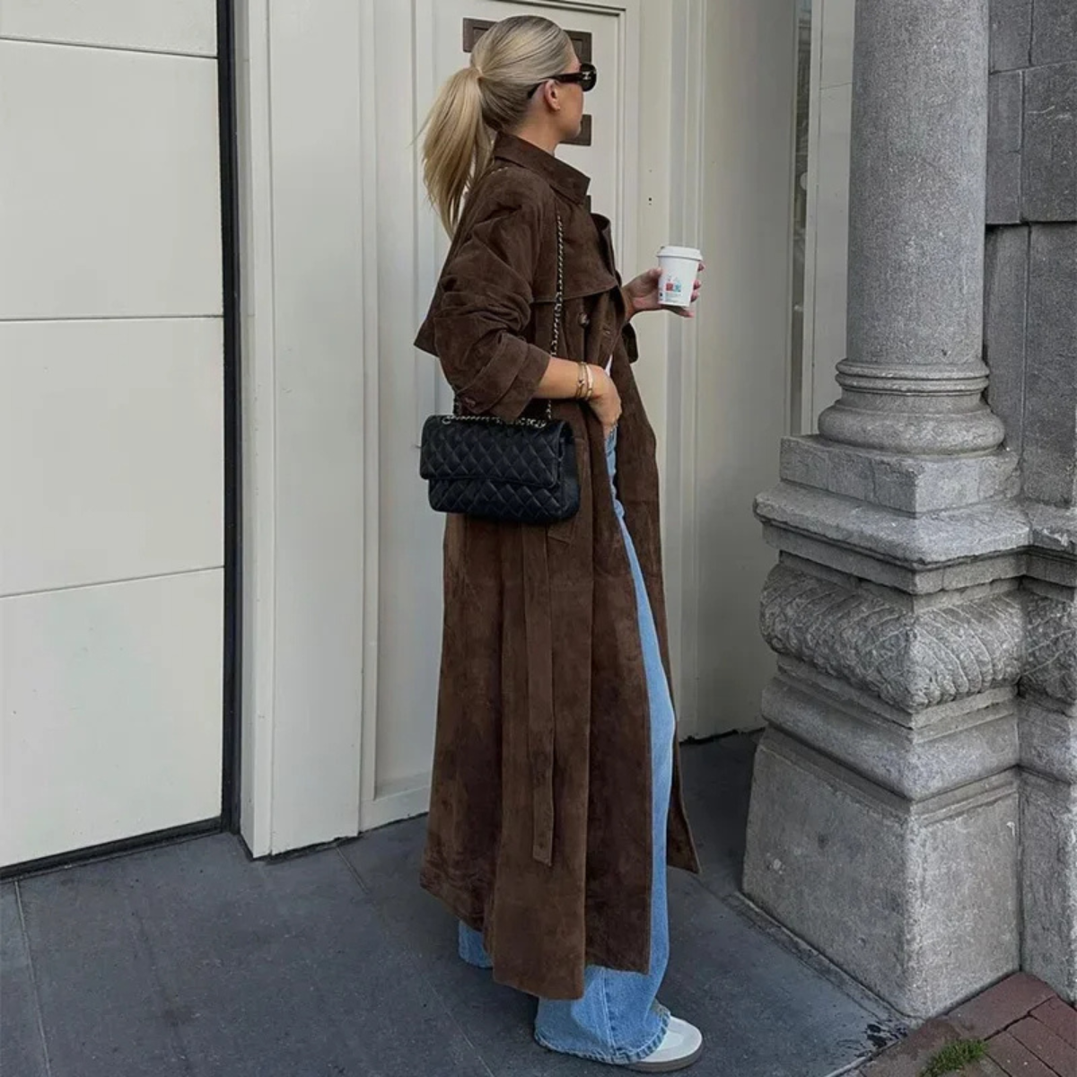 Double Breasted Trench Coat – Elegant Suede Jacket
