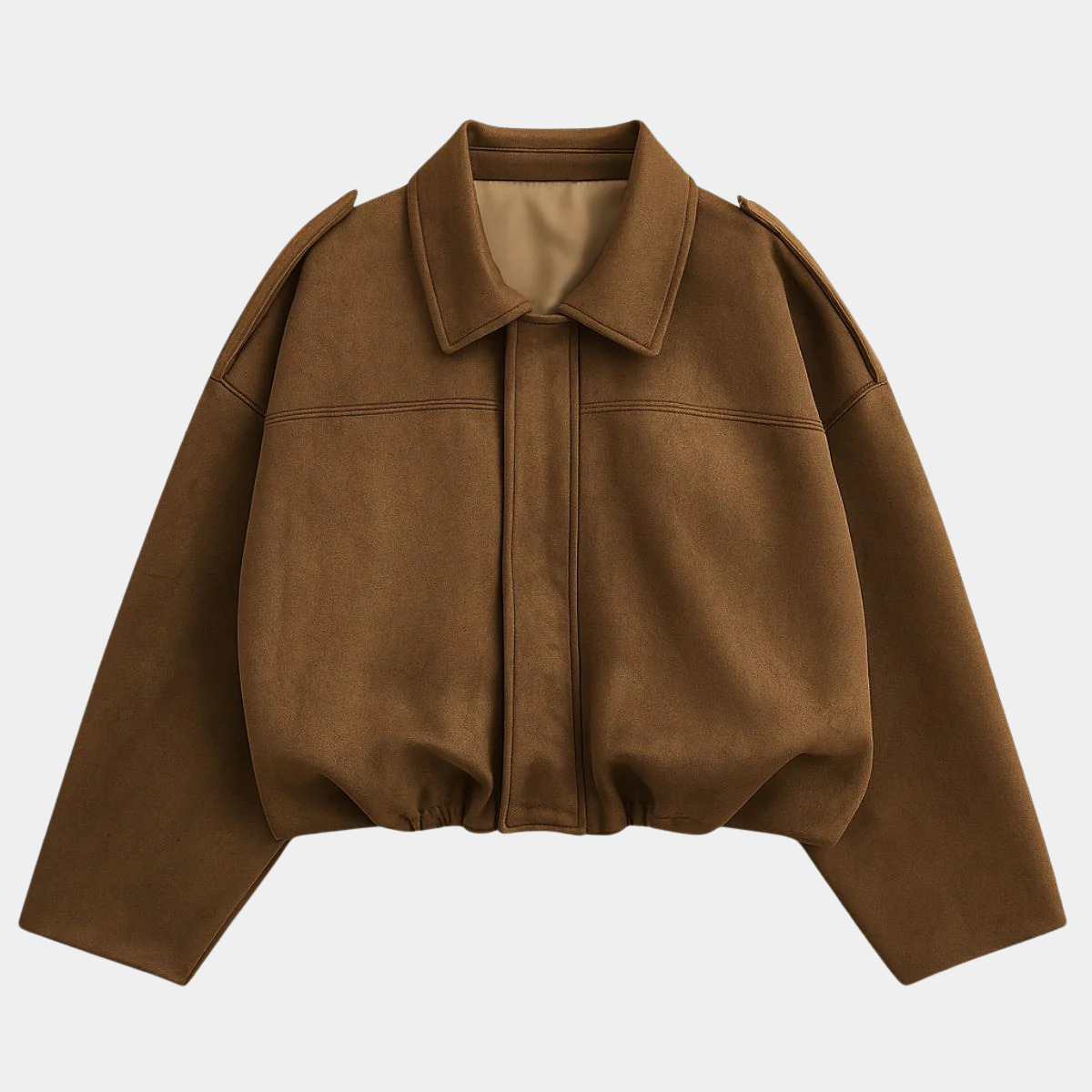 Suede Cropped Bomber Jacket – Oversized Zip-Up Coat