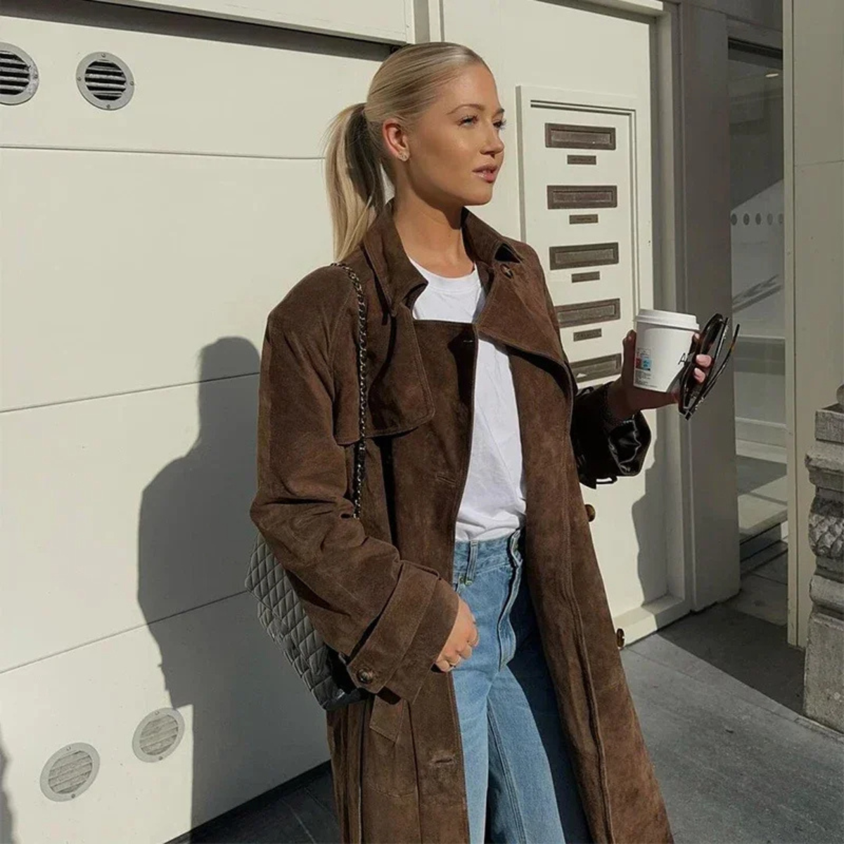 Double Breasted Trench Coat – Elegant Suede Jacket