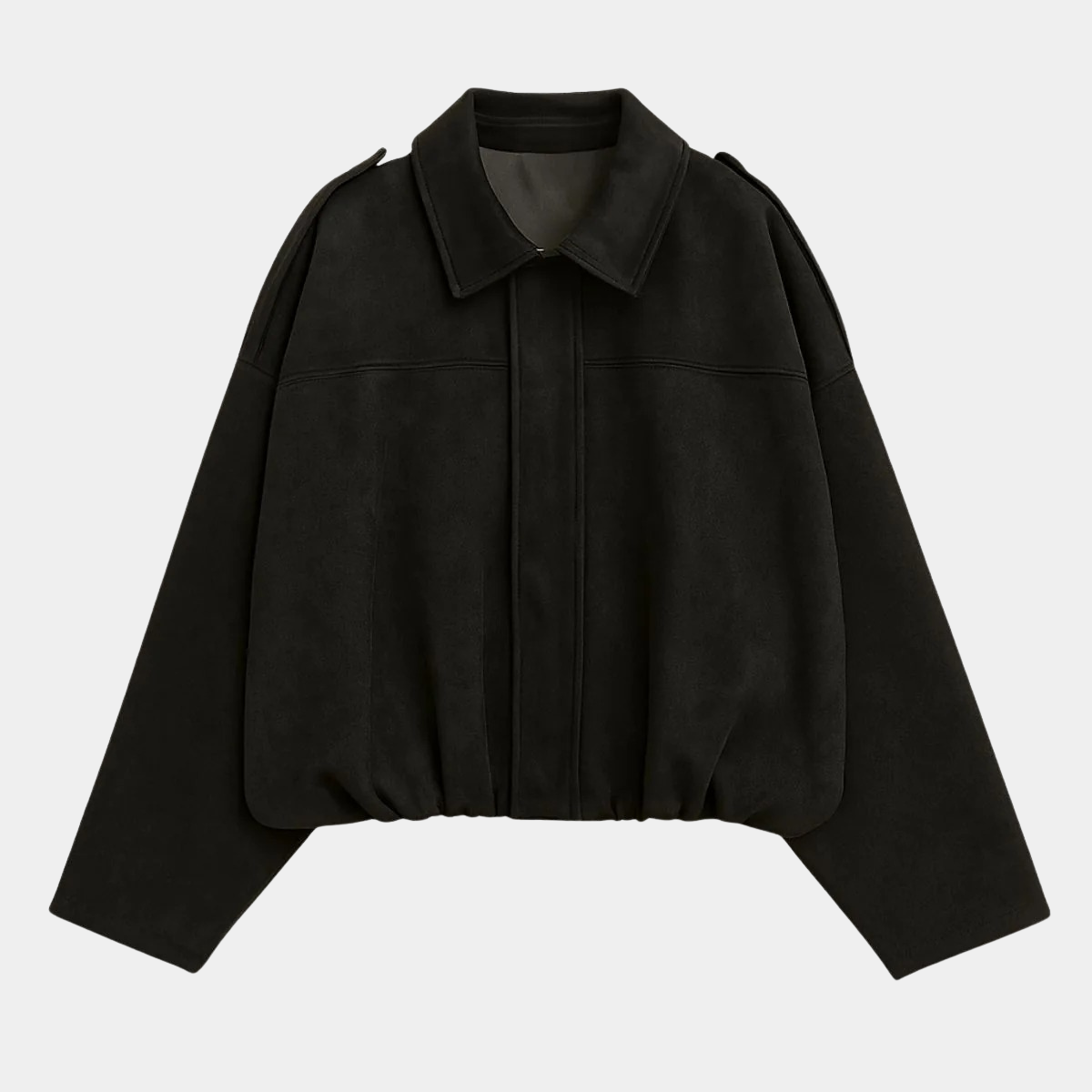 Suede Cropped Bomber Jacket – Oversized Zip-Up Coat
