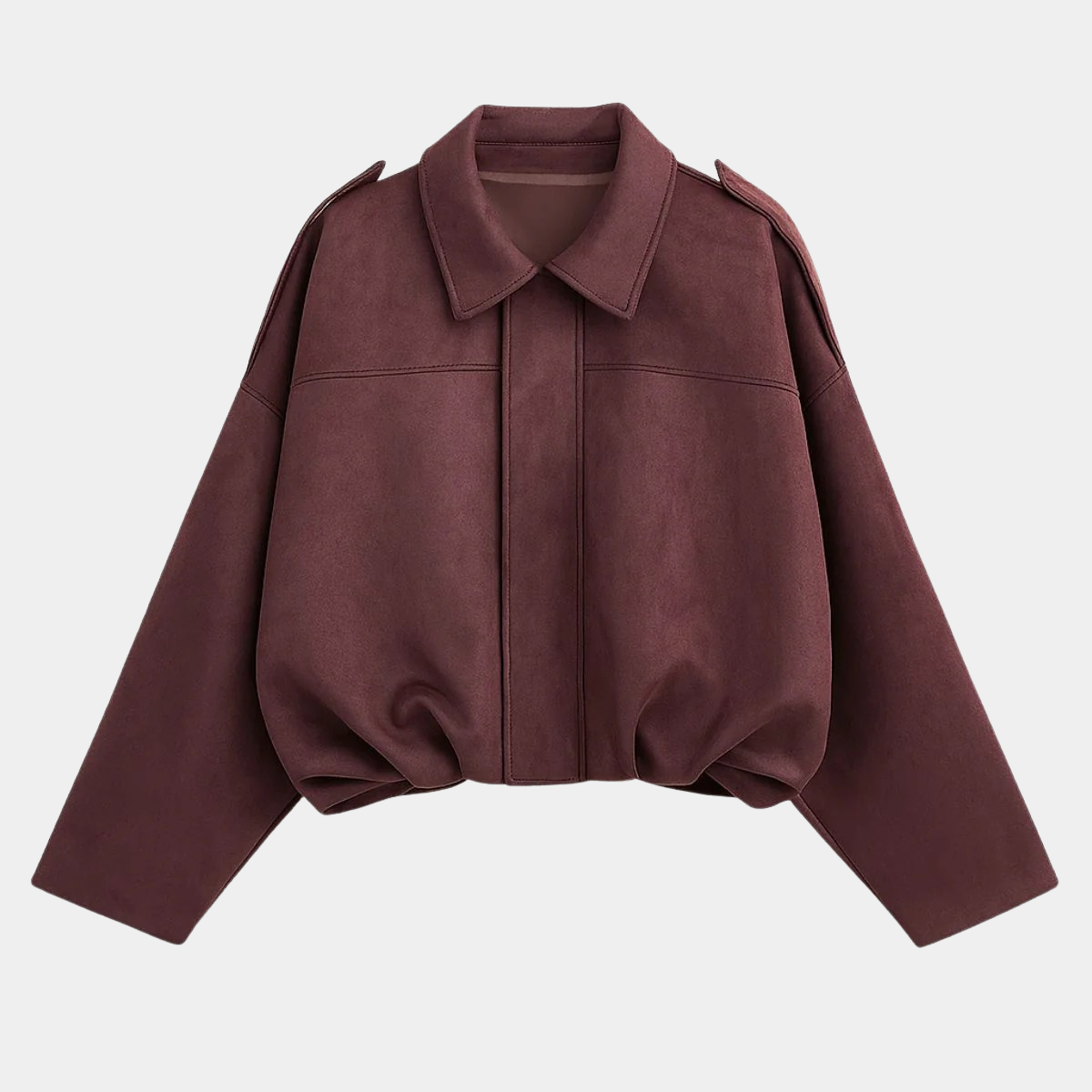 Suede Cropped Bomber Jacket – Oversized Zip-Up Coat