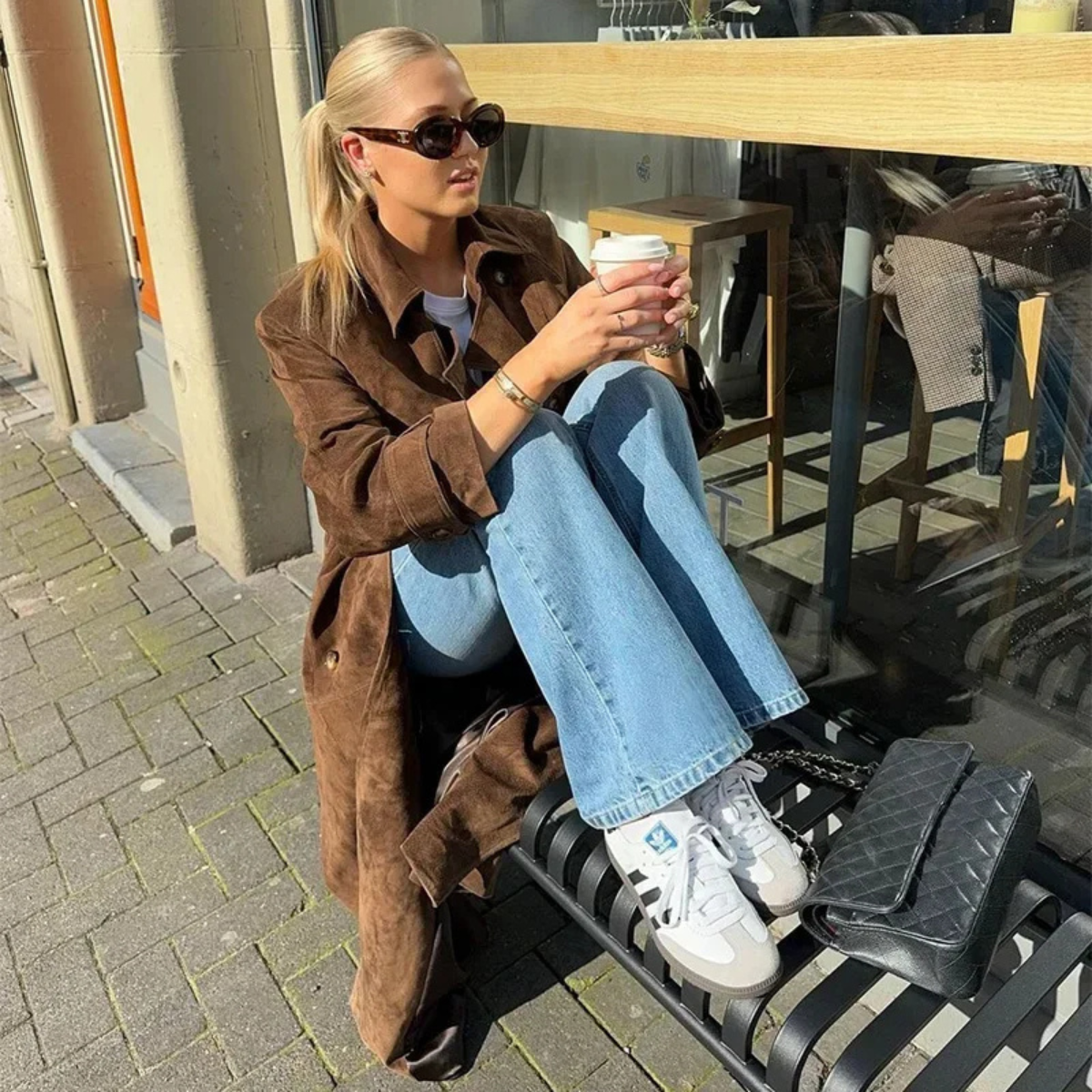 Double Breasted Trench Coat – Elegant Suede Jacket