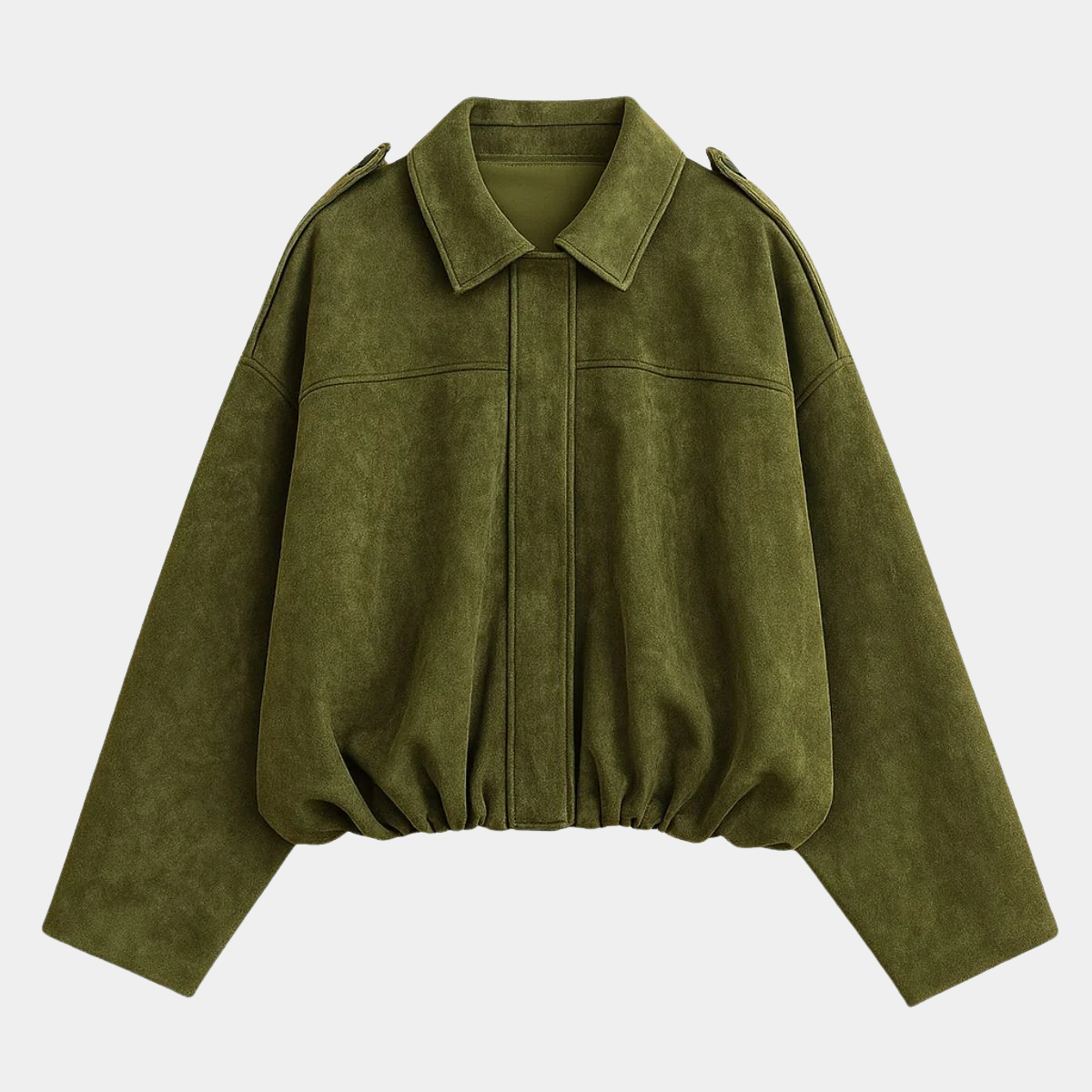 Suede Cropped Bomber Jacket – Oversized Zip-Up Coat