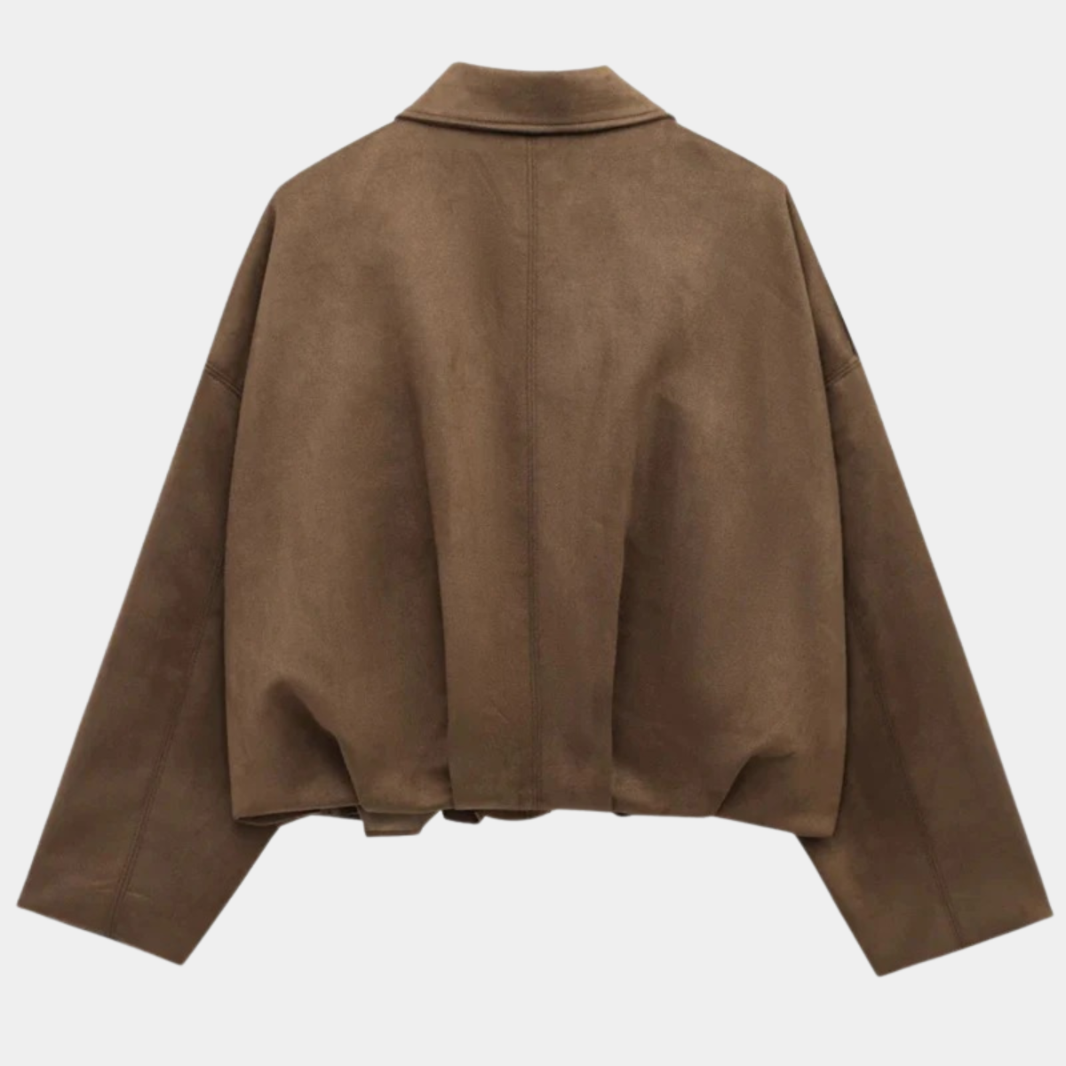 Suede Cropped Bomber Jacket – Oversized Zip-Up Coat
