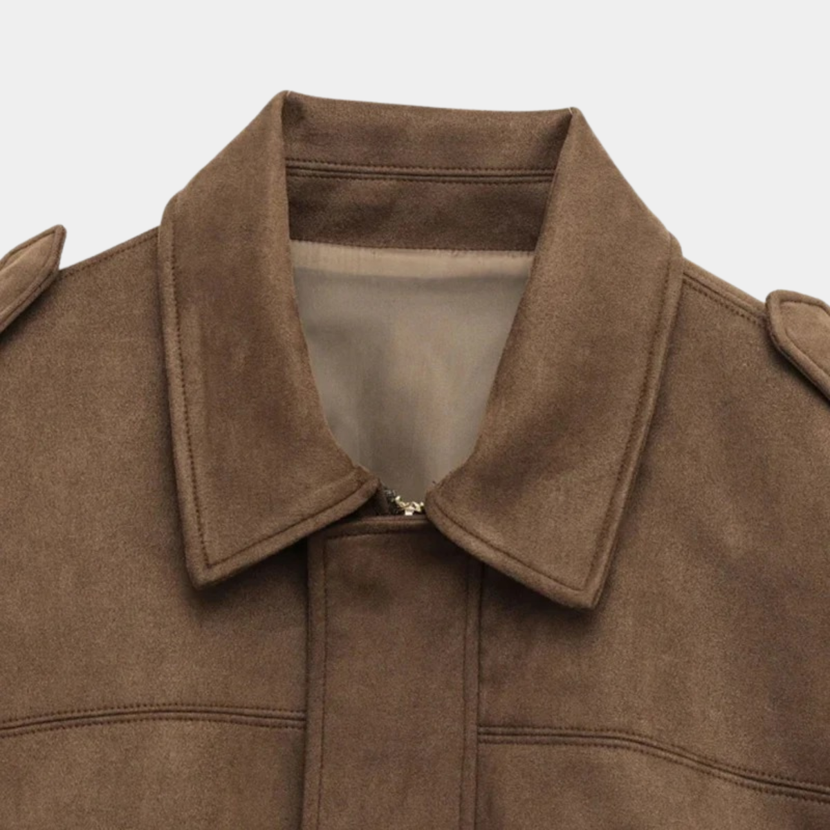 Suede Cropped Bomber Jacket – Oversized Zip-Up Coat