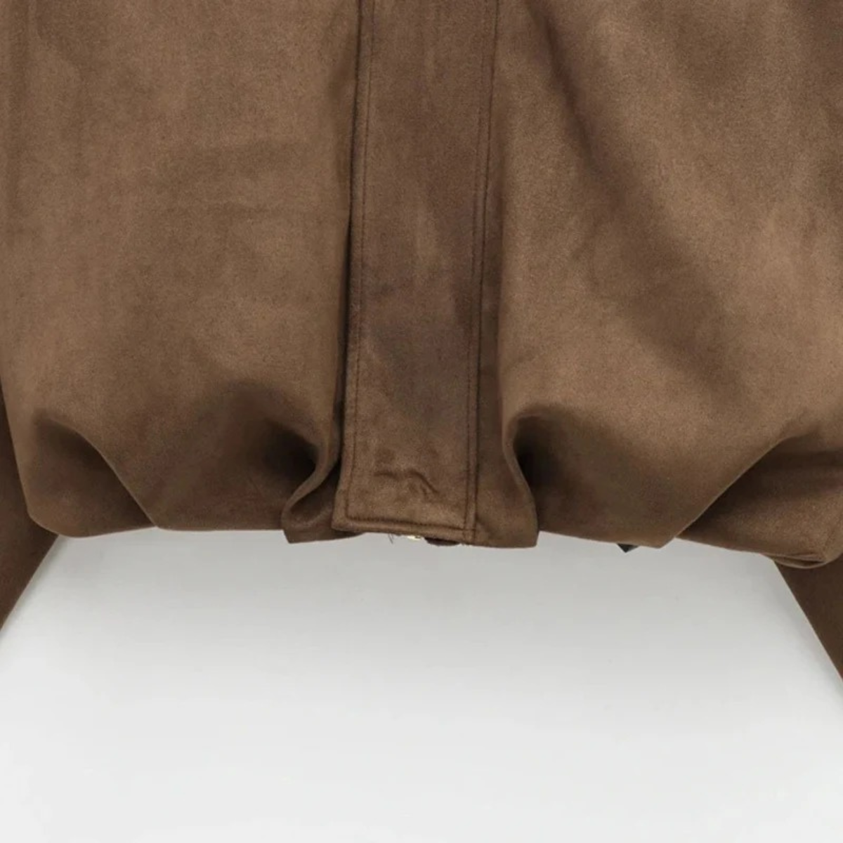 Suede Cropped Bomber Jacket – Oversized Zip-Up Coat
