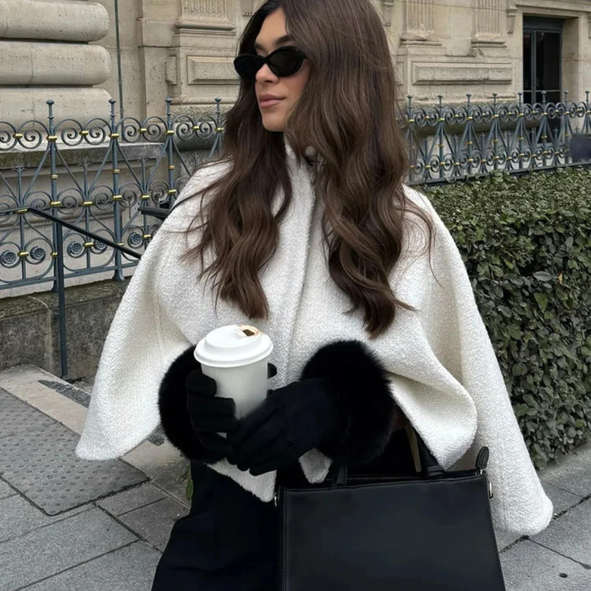 White Cape Coat – Elegant Winter Wool Blend Jacket