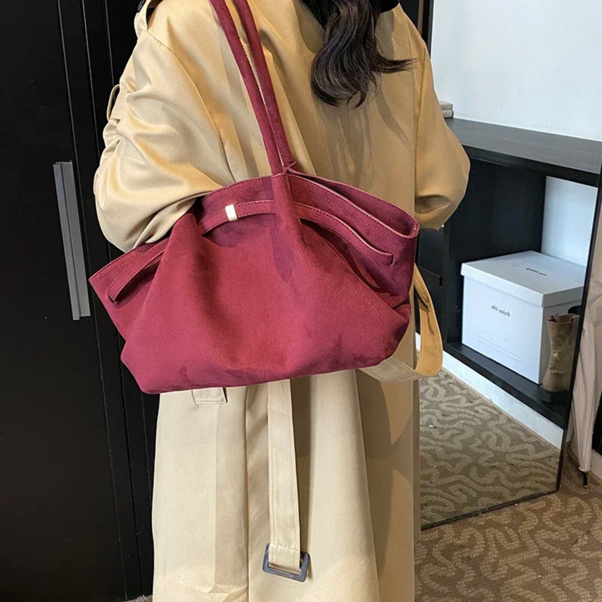 Suede Tote Bag – Large Shoulder Handbag for Everyday Use