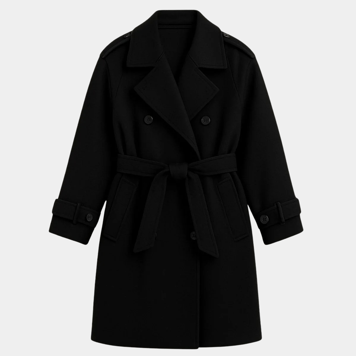Long Wool Blend Trench Coat – Double Breasted Winter Overcoat with Belt