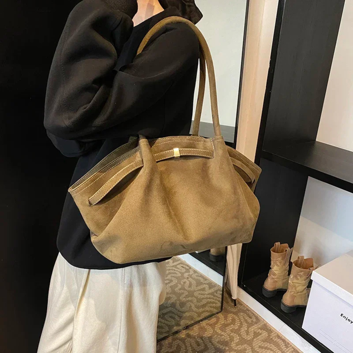 Suede Tote Bag – Large Shoulder Handbag for Everyday Use
