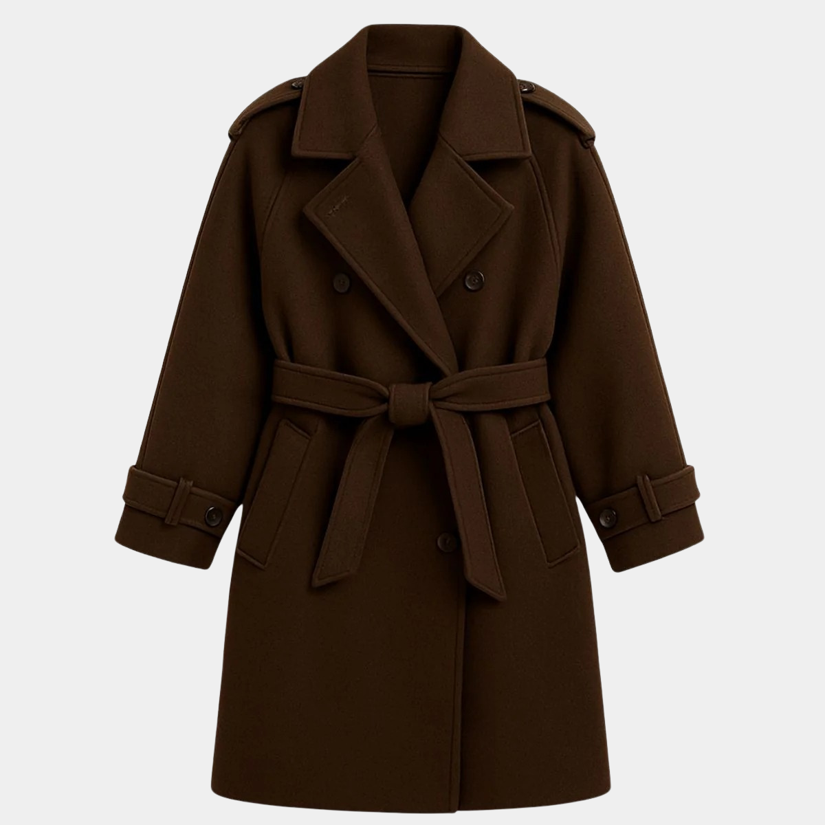 Long Wool Blend Trench Coat – Double Breasted Winter Overcoat with Belt