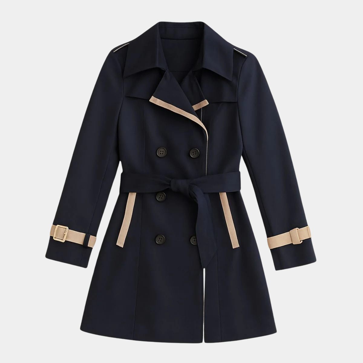Double Breasted Trench Coat – Belted Long Jacket