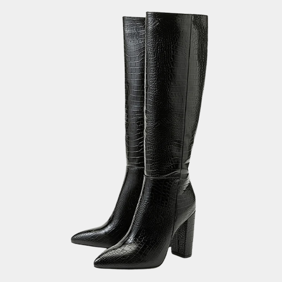 Black Knee High Boots – Block Heel Zip Up Long Boots