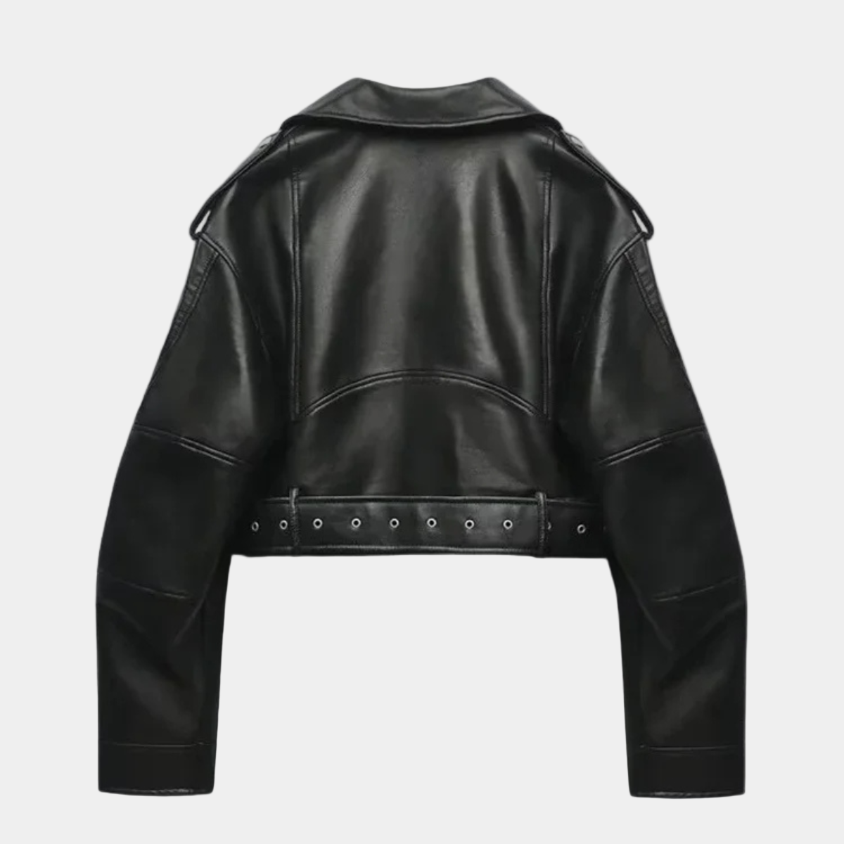 Cropped Leather Biker Jacket – Black