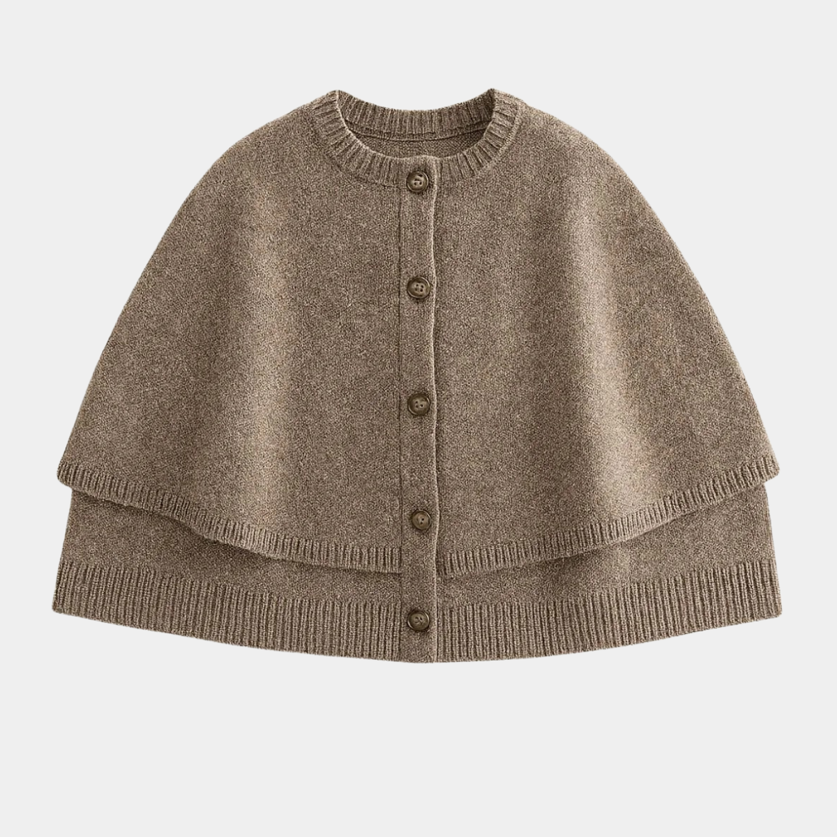 Grey Buttoned Cape Cardigan – Wool Blend Poncho Style