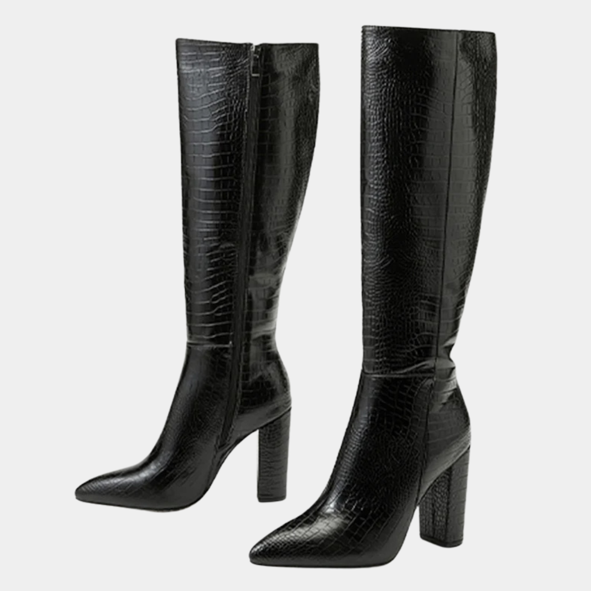 Black Knee High Boots – Block Heel Zip Up Long Boots
