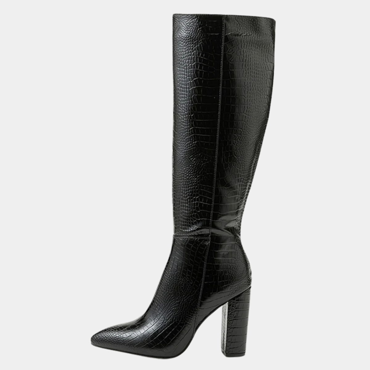 Black Knee High Boots – Block Heel Zip Up Long Boots
