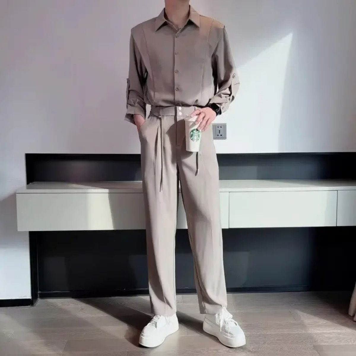 Smart Mens Elasticated Waist Trousers – Loose Fit Pants