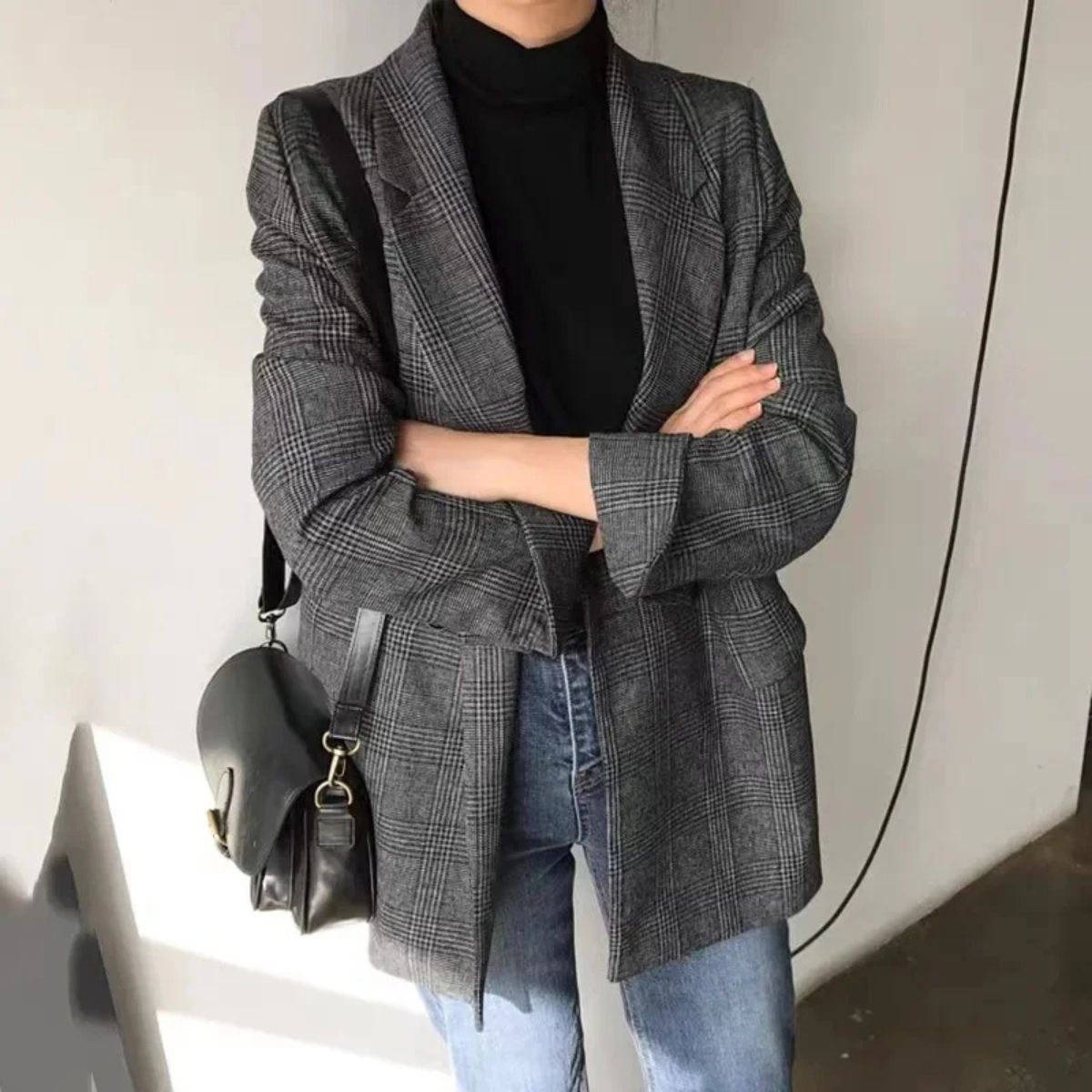 Long Plaid Blazer – Trendy Checked Outerwear